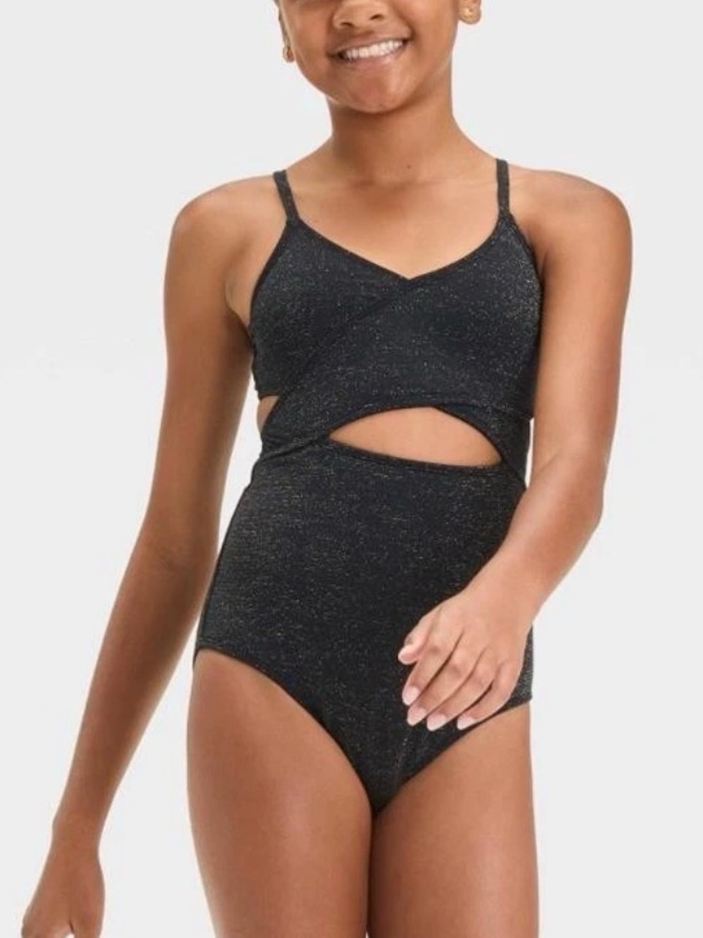 Little Girls' One Piece Swimsuit Black w/ Gold Shimmer Accents
Small 6/7
NWT